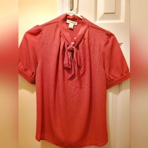 Microdot Red and White Top with Bow